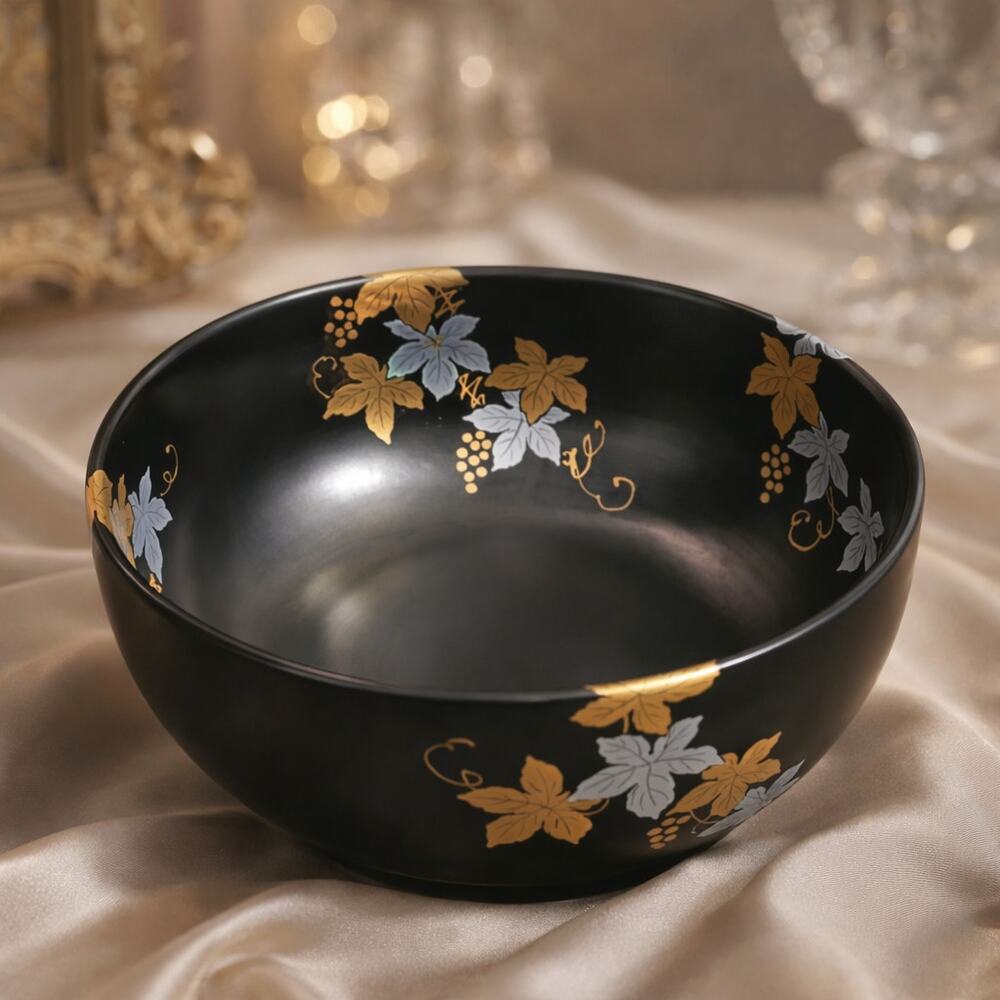 Arita-ware Kiyono Kiln Tenmoku Grape Confectionery Bowl 8" x 3 1/2"